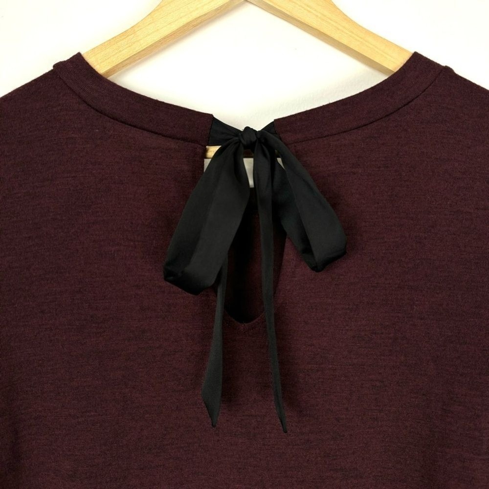 LOFT Tunic Shirtdress Womens S Maroon Burgundy Jersey Knit Tie Neck Office - Picture 6 of 12
